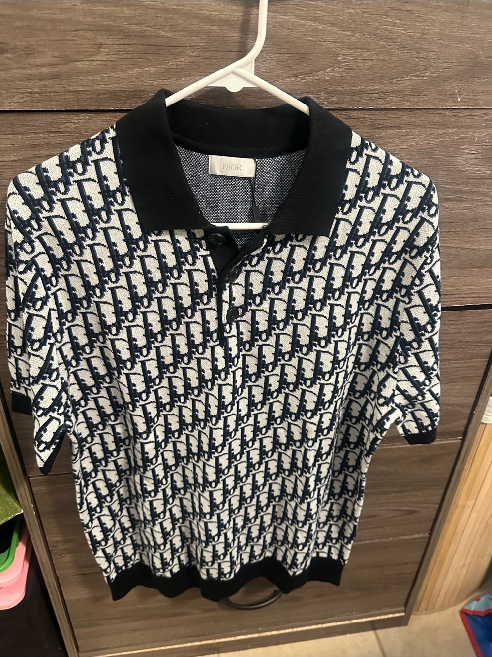 Navy & White Logo Jacquard Polo size M